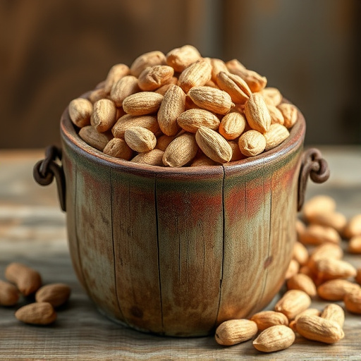 Rustic container filled with bird peanuts