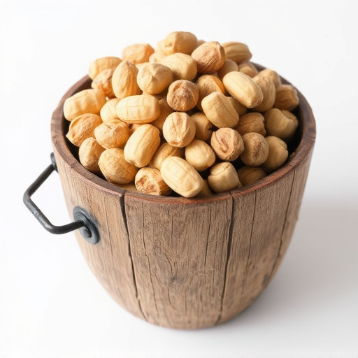 Rustic container filled with bird peanuts