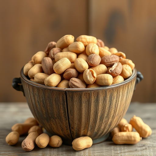 Rustic container filled with bird peanuts