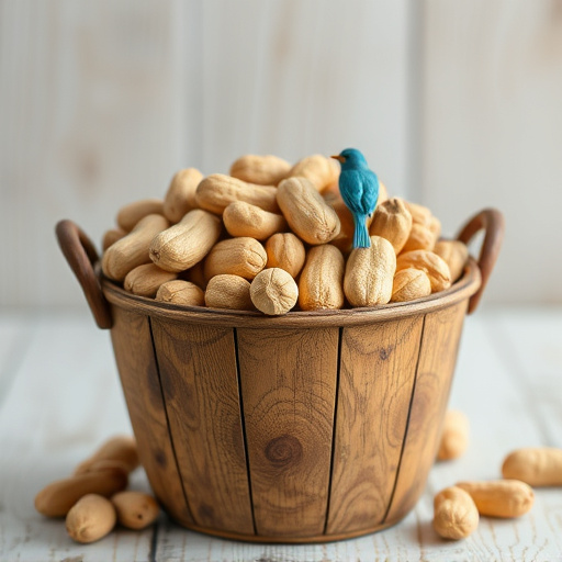 Rustic container filled with bird peanuts