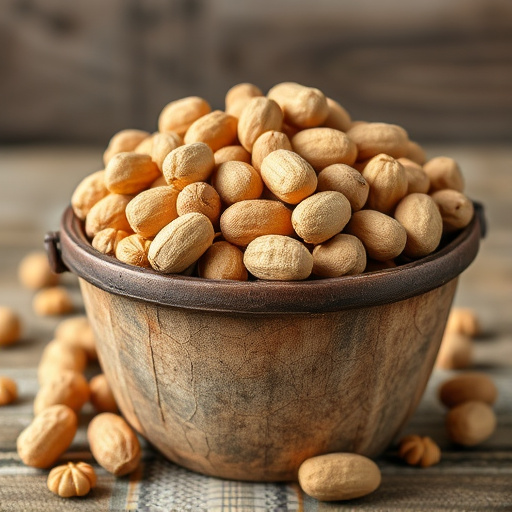 Rustic container filled with bird peanuts