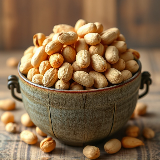 Rustic container filled with bird peanuts