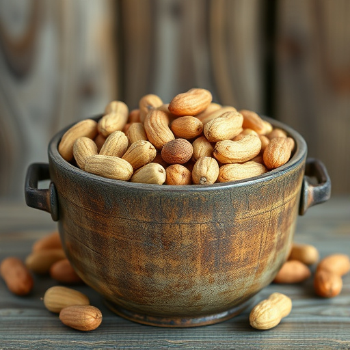 Rustic container filled with bird peanuts