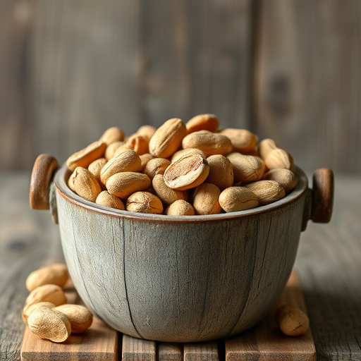 Rustic container filled with bird peanuts
