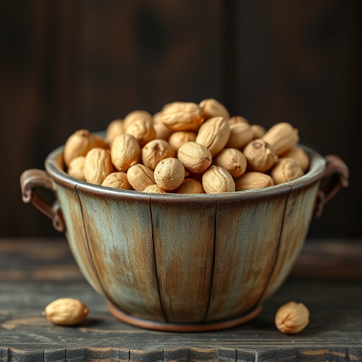 Rustic container filled with bird peanuts