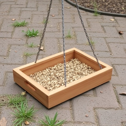 Rustic wooden ground bird feeder tray