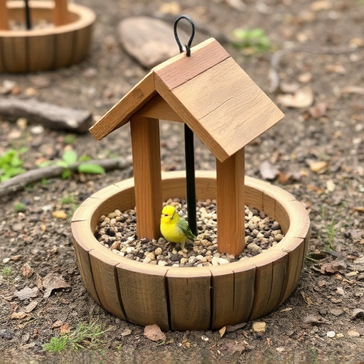 Rustic wooden ground bird feeder tray
