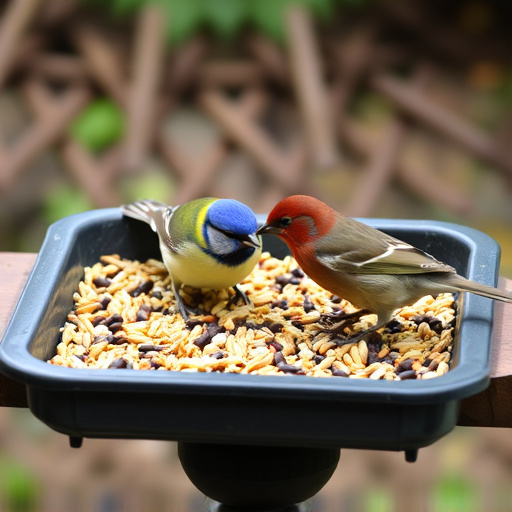Seed-filled tray for ground-feeding birds