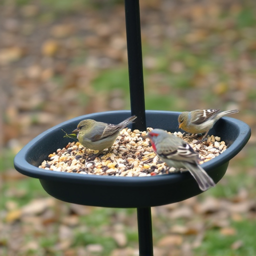 Seed-filled tray for ground-feeding birds