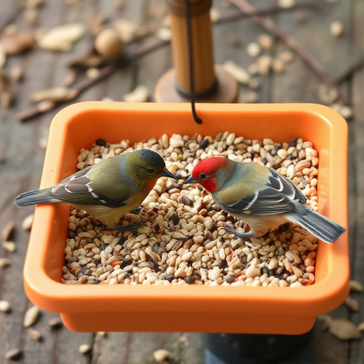 Seed-filled tray for ground-feeding birds