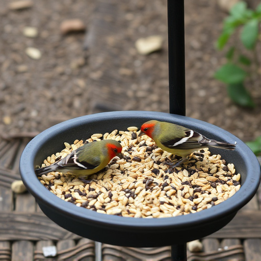 Seed-filled tray for ground-feeding birds