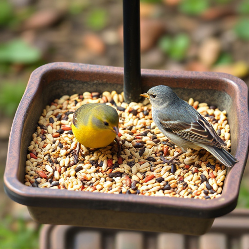 Seed-filled tray for ground-feeding birds
