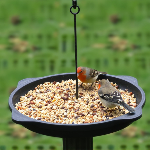 Seed-filled tray for ground-feeding birds