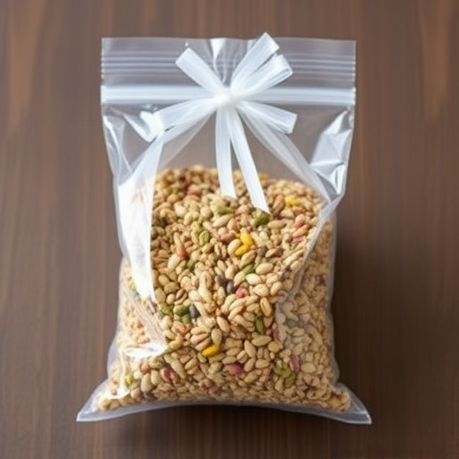 Seed mix in transparent plastic bag