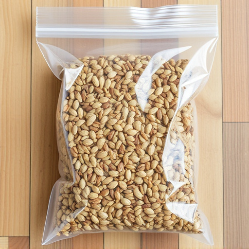 Seed mix in transparent plastic bag