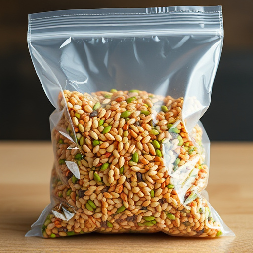 Seed mix in transparent plastic bag