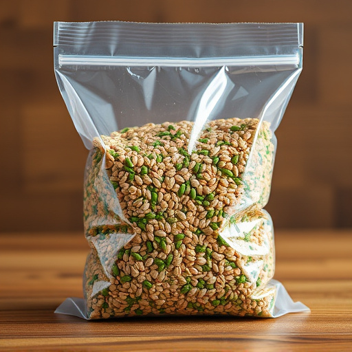 Seed mix in transparent plastic bag