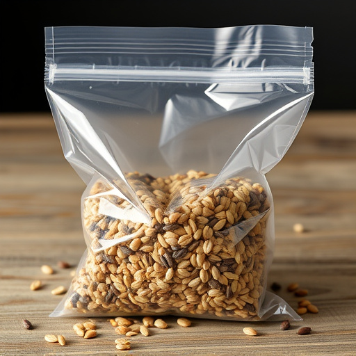 Seed mix in transparent plastic bag