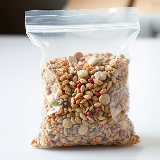 Seed mix in transparent plastic bag