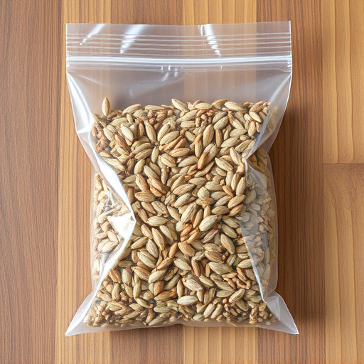 Seed mix in transparent plastic bag