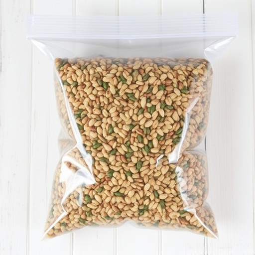 Seed mix in transparent plastic bag