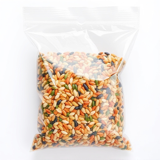 Seed mix in transparent plastic bag