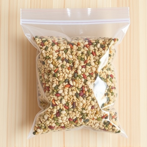 Seed mix in transparent plastic bag
