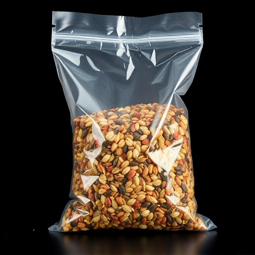 Seed mix in transparent plastic bag