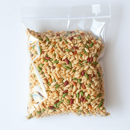 Seed mix in transparent plastic bag