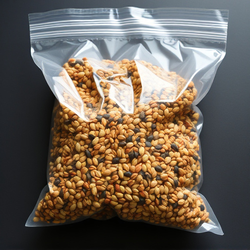 Seed mix in transparent plastic bag