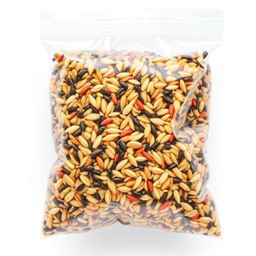 Seed mix in transparent plastic bag