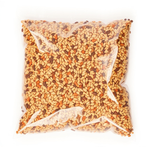 Seed mix in transparent plastic bag