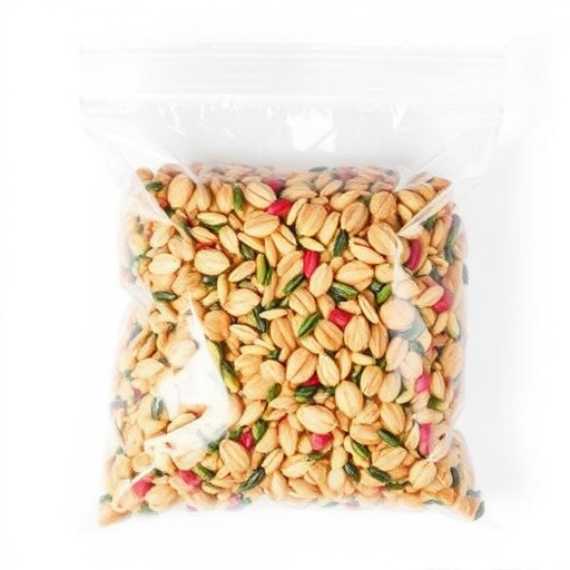 Seed mix in transparent plastic bag