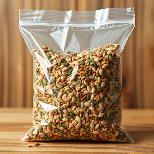 Seed mix in transparent plastic bag