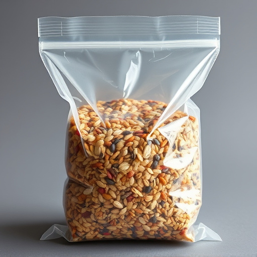 Seed mix in transparent plastic bag