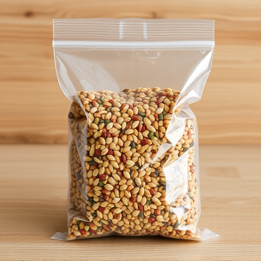 Seed mix in transparent plastic bag