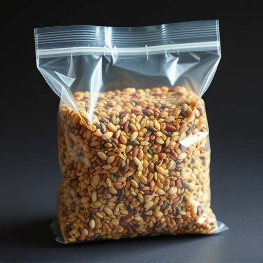 Seed mix in transparent plastic bag