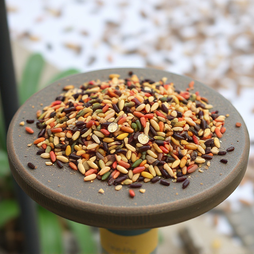 Seed mix scattered on bird table
