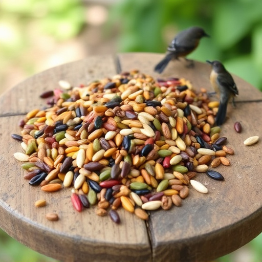 Seed mix scattered on bird table