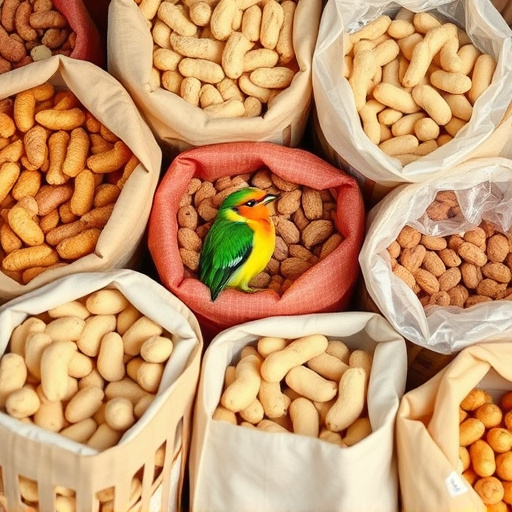 Selection of bird peanuts in bags