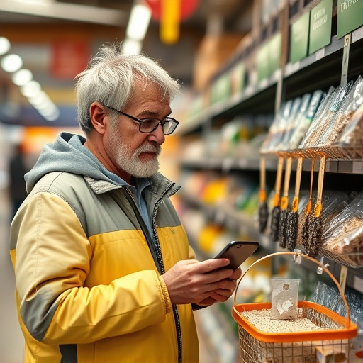 Shopper comparing bird seed prices