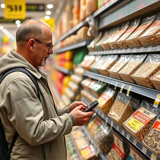 Shopper comparing bird seed prices
