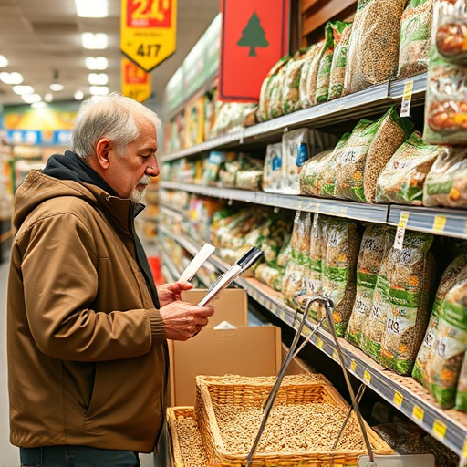 Shopper comparing bird seed prices