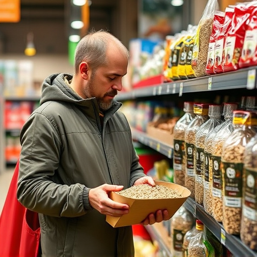 Shopper comparing bird seed prices