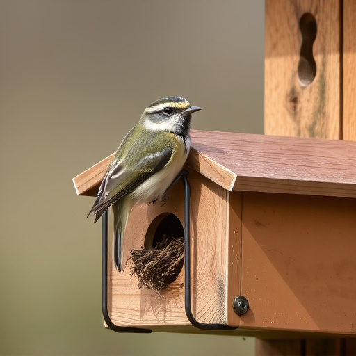 Small bird perched on nest box