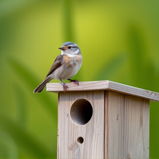 Small bird perched on nest box