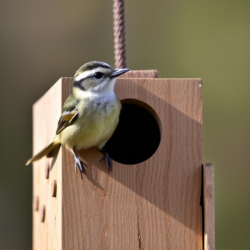 Small bird perched on nest box