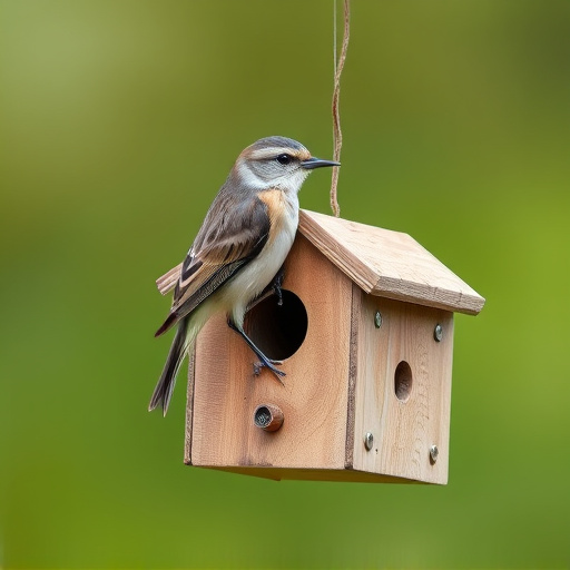 Small bird perched on nest box