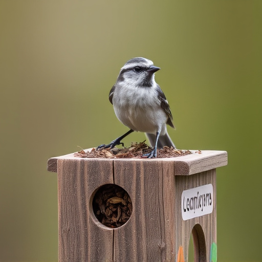 Small bird perched on nest box