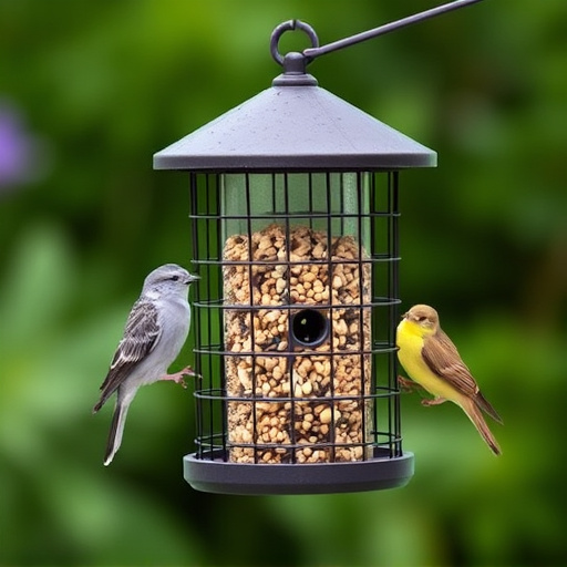 Small bird seed feeder with pigeon guard